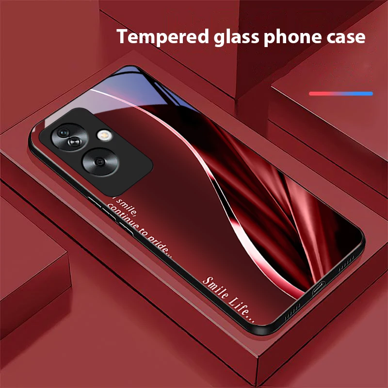 New Soft Brown Red Tempered Glass Black Phone Case