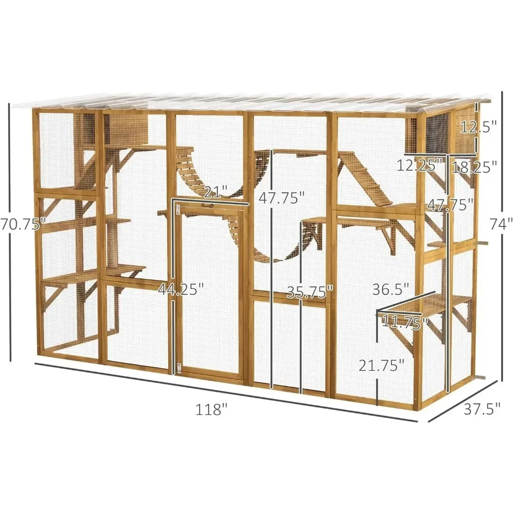 Catio Playground Cat Window Box Outside Enclosure Outdoor Cat House with Weather Protection Roof for Wooden Frame