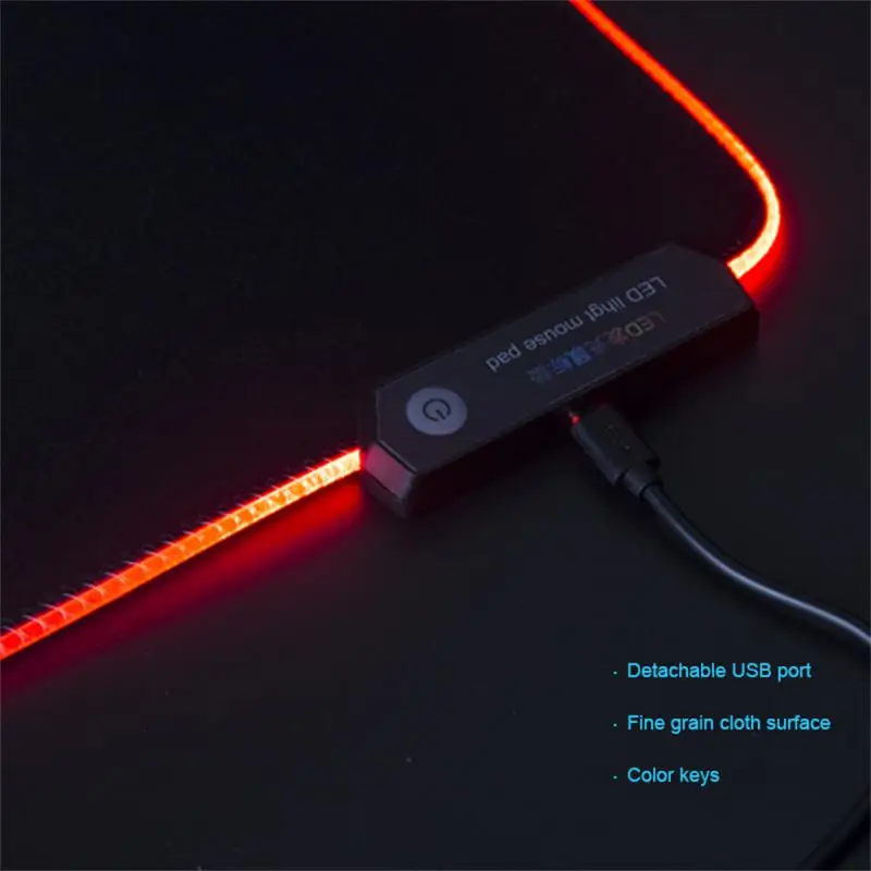 

Большой светящийся коврик для клавиатуры Mengtian, RGB, игровой коврик для мыши, большой ковер, черная поверхность стола с застежкой по краям для аксессуаров