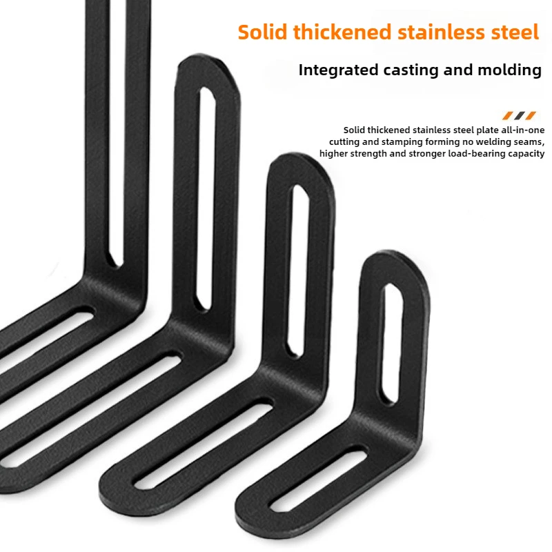 Black Stainless Steel Adjustable Angle Code Long Hole Activity 90 &deg; Right Angle Furniture Fixer L-shaped Shelf Bracket Connector