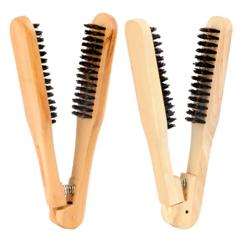 Wooden Hair Straightener Brush V Shape Salon Hairdressing Tool Hair Comb Boar Bristle Clamp Hair Brush Hair Comb Curling Comb