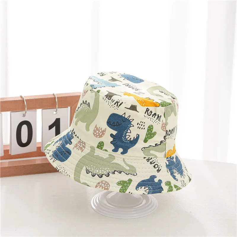 Dinosaur Print Baby Bucket Hat Cute Cartoon Cotton Children Fisherman Cap Toddler Boys Girls Summer Beach Sun Hats Panama Cap