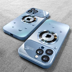 Elegant Magnetic Phone Case with Wireless Charging and Logo Display Cover for iPhone 14 Plus (Light blue)
