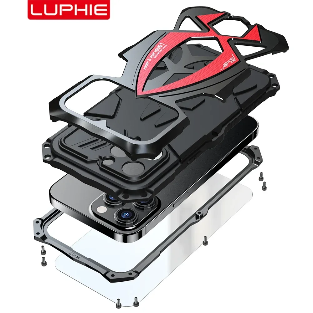 Luphie Metal Armor For iphone 16 Pro Max Metal Case 15 Pro 14
