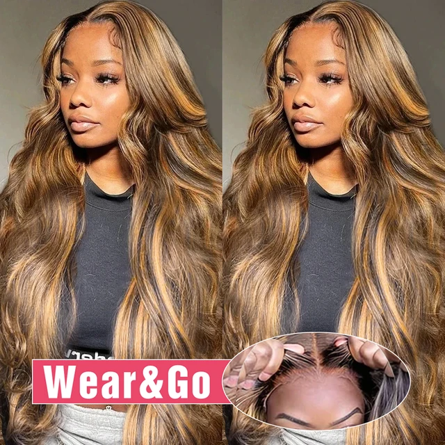 Highlight Glueless Wig 100% Human Hair Ready To Wear And Go Preplucked Brazilian Body Wave Ombre Color Human Hair Wigs For Women