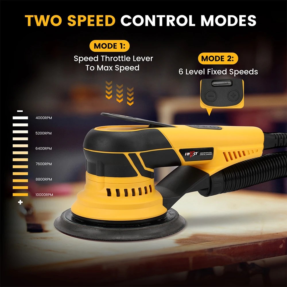 HYVST 350W Brushless Random Orbital Sander with Pluggable WireVariable Speed Corded orbital grinder For Finishing Corner Carwood 4