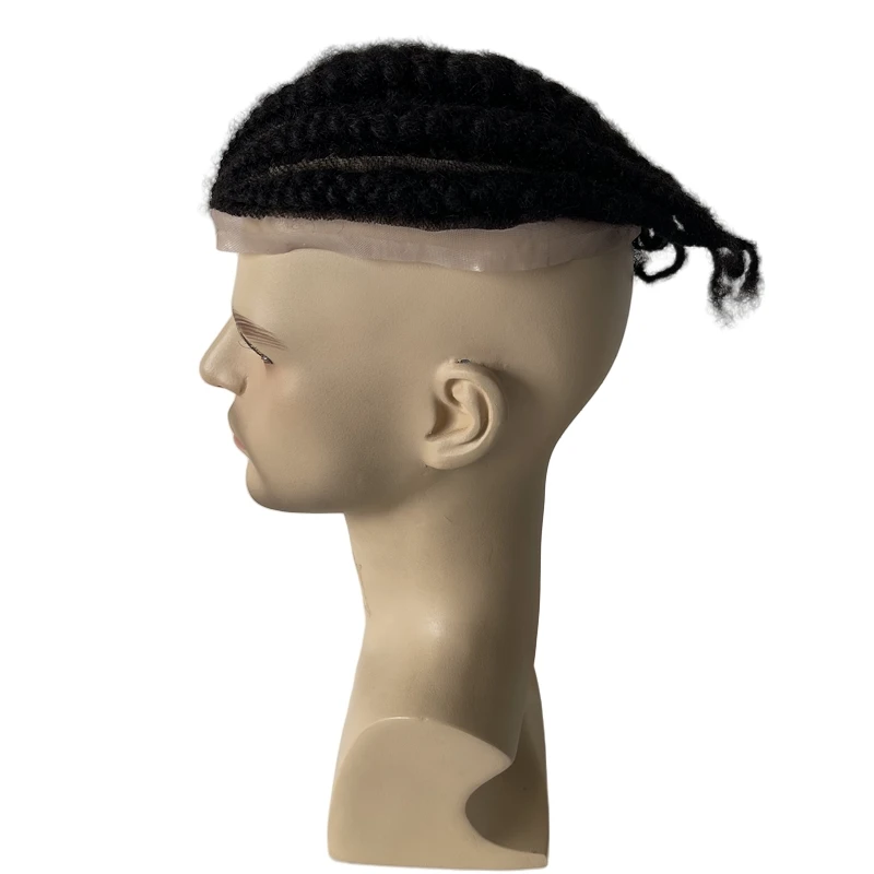 Malaysian Virgin Human Hair Hairpiece #1b Black Afro Cornrow Braids Toupee 8x10 Full Lace Unit for Black Men