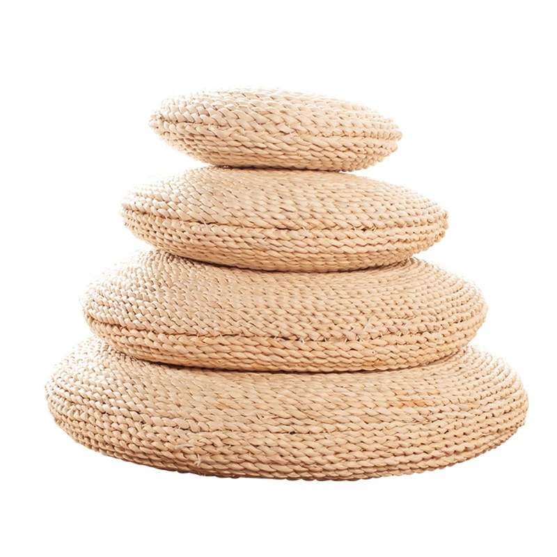 

Woven Rattan Straw Thin Round Tatami Pouf Floor Pillow Sitting Cushion Yoga Meditation Mat for Seat Pad Carpet for Home Living