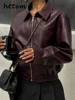 Fashion Zipper Short Leather Jackets Women Loose Lapel Long Sleeve Spliced Cropped Coats 2024 Autumn Lady Solid Y2k Streetwear 1