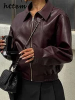 Fashion Zipper Short Leather Jackets Women Loose Lapel Long Sleeve Spliced Cropped Coats 2024 Autumn Lady Solid Y2k Streetwear 1