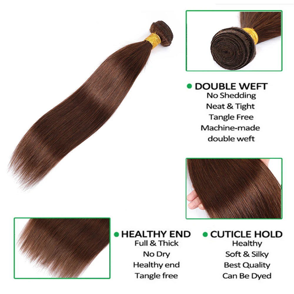 100% Straight Human Hair Bundles Brazilian Hair Weave Bundles Extension For Women Brown #4 Black Remy Weaving 1/2pcs