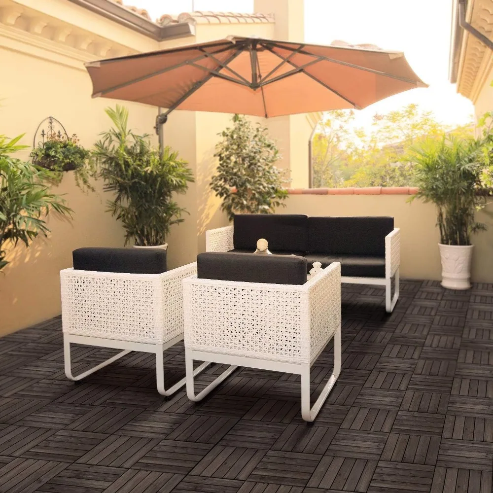 33pcs Wood Floor Tiles 12 x 12in Interlocking Decking Patio Tiles Garden Balcony Floor Covering Outdoor Backyard