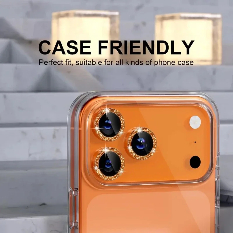 Bling Glitter Diamond Camera Protector with Tempered Glass Cover and Metal Frame