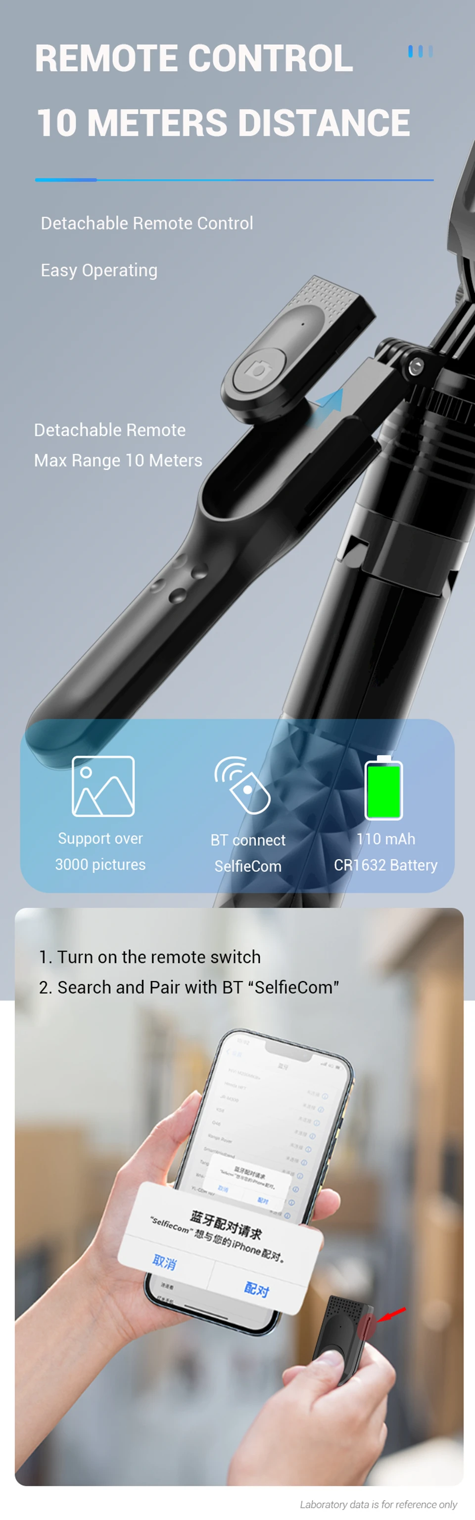 Description Picture 5 of itemCOOL DIER 1750mm Foldable Wireless Selfie Stick Tripod With Bluetooth Remote Shutter Phone holder Monopod For iphone Smartphone