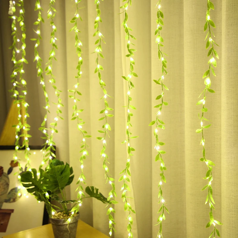 5M 50Lights USB style willow curtain lamp decorative light string imitation leaf wrought iron basket copper wire wedding party