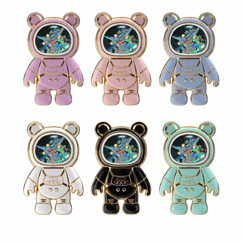 Supporto Per Telefono Quicksand Space Bear Per Samsung Xiaomi Huawei Iphone Oppo Case Cartoon Mobile Phone Sticker Holder Bracket