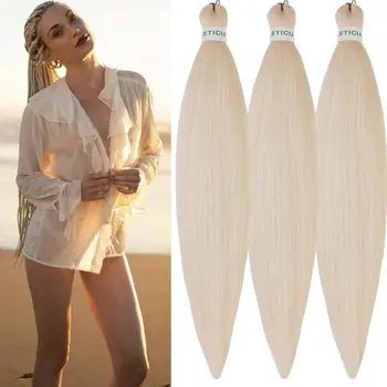 26" Easy Pre Stretched Braiding Hair Extensions 613 Blonde Jumbo Braids Synthetic Hair Bundles Yaki Straight Hair Crochet Braid 1