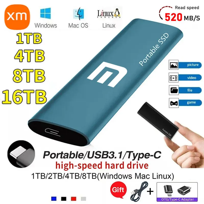 Disco Rigido Portatile Esterno 1Tb Ssd 2Tb Mobile Solid State Drive Usb3.1 Disco Rigido Esterno Esterno Per Xiaomi Per Laptop