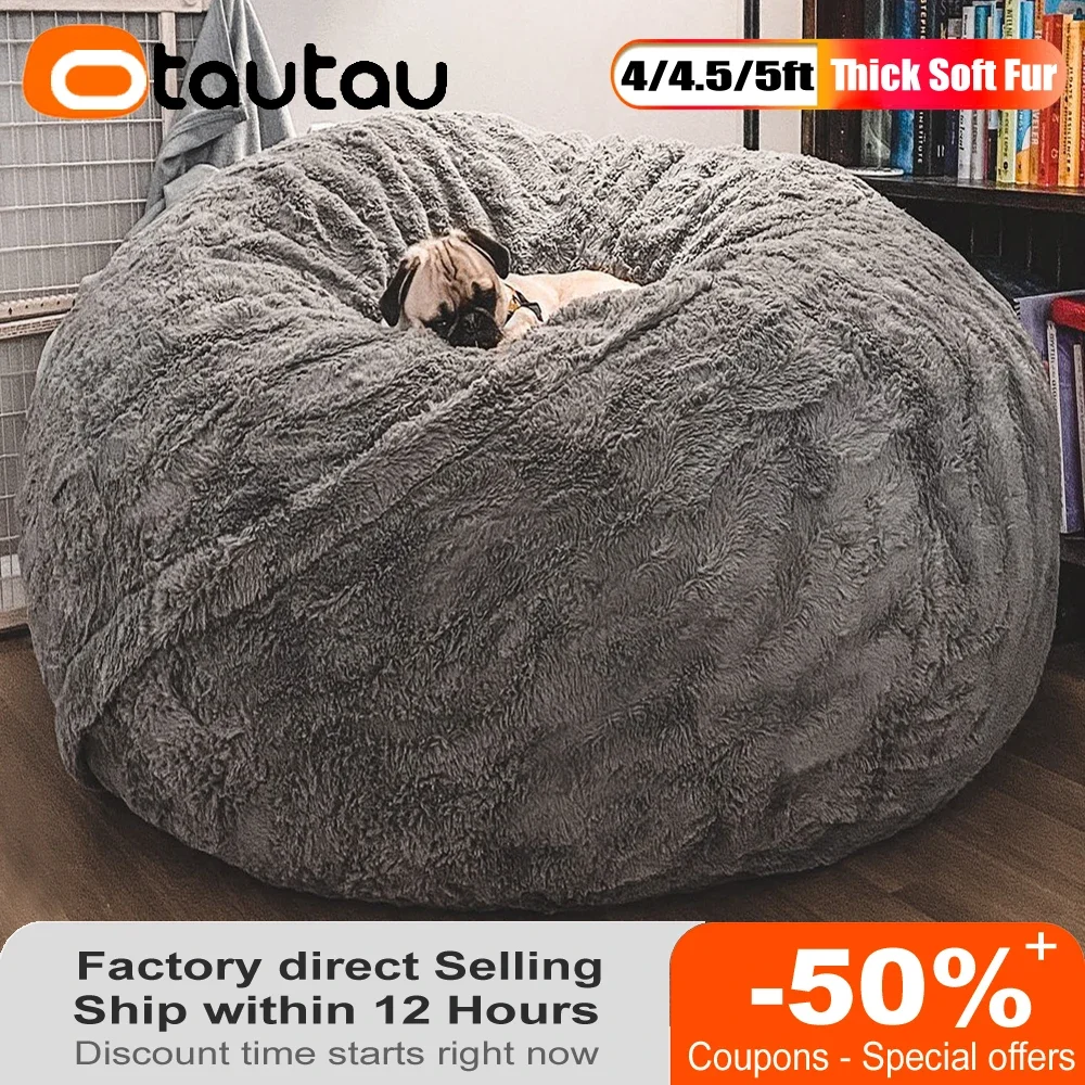 

OTAUTAU 5ft Giant Bean Bag Pouf Cover Without Filler Faux Bunny Fur Puff Salon Beanbag Sac Couch Chaise Lounge Sofa Bed DD003