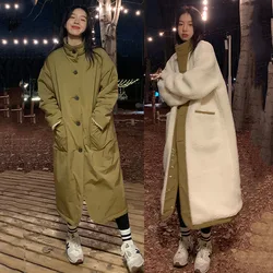 Korean Style Autumn/Winter Women's Parkas 2023 New Thicken Two Sides Wear Mid Length Outerwear Cotton Clothes Women Jacket Coats