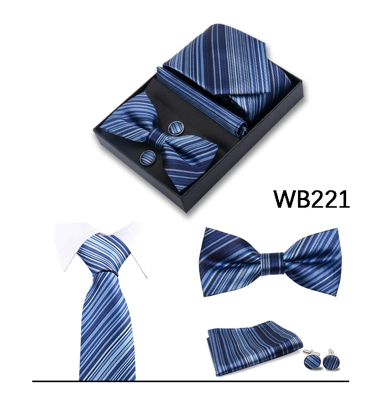 Huishi Hot Sale Herren Krawatte 6-teiliges Set Cashew-Druck Krawatten Manschetten knöpfe quadratisches Handtuch Schmetterling Bogen Business Krawatten Geschenk box – Detail 22