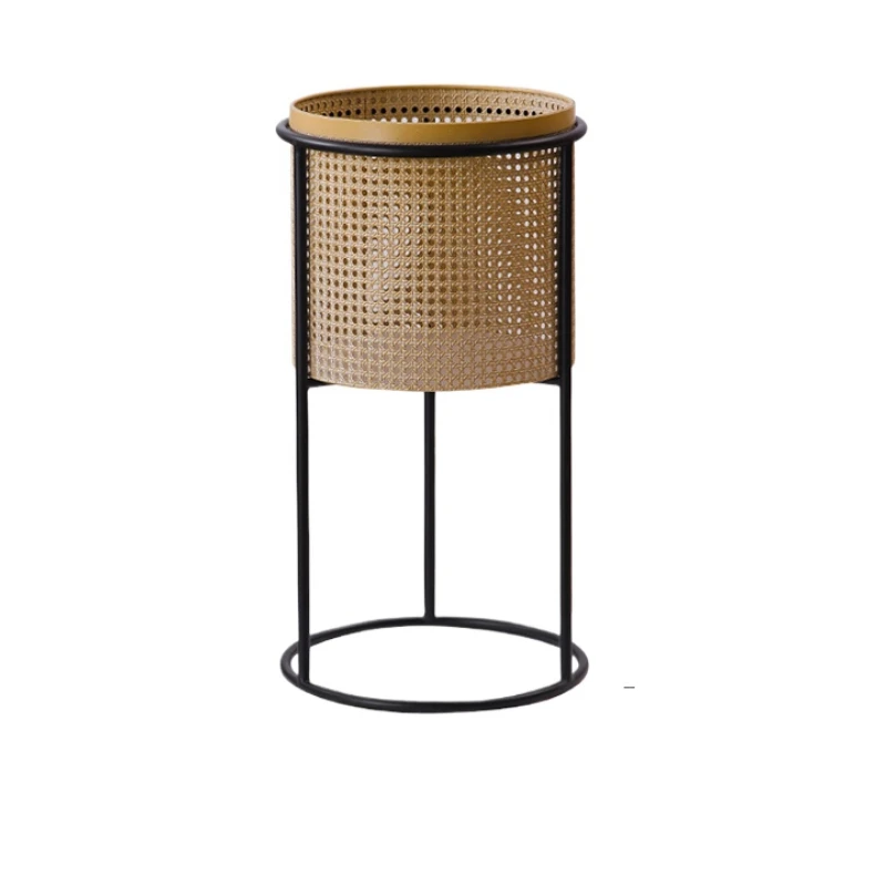 Imitation Wicker Flower Rack Iron Plant Basket Living Room Balcony Plant Holder Contemporary Greenery Display Flower Organizer