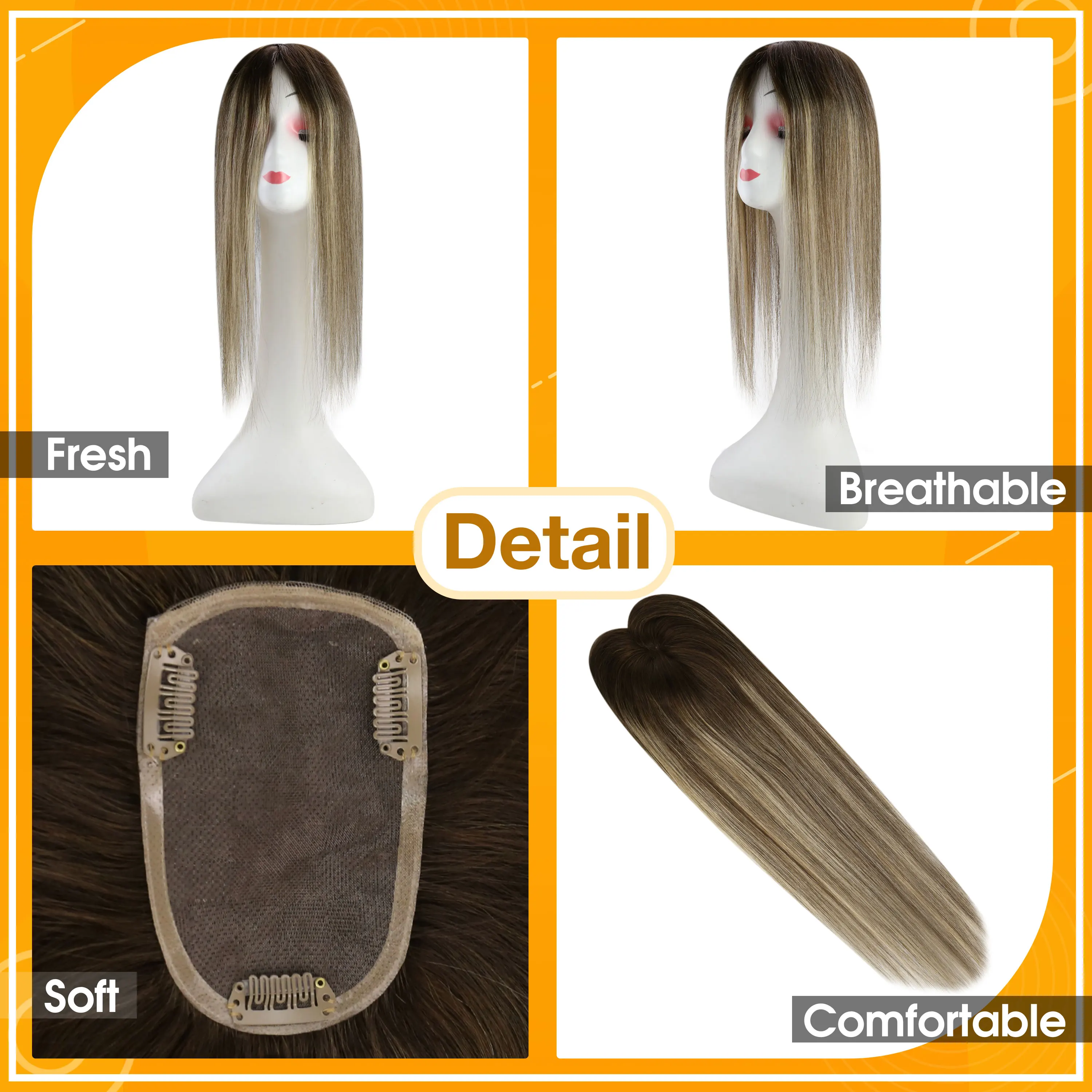 Full Shine Hair Topper 3*5inch One Piece Clip Hair Free Part Mono Base Invisible Blonde Color Machine Remy Human For Women