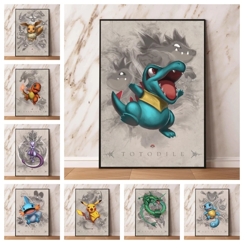 

Anime Character Pictures Pokemon Mudkip Pikachu Kid Action Figures Modular Prints Decoration Paintings Aesthetic Poster Hanging
