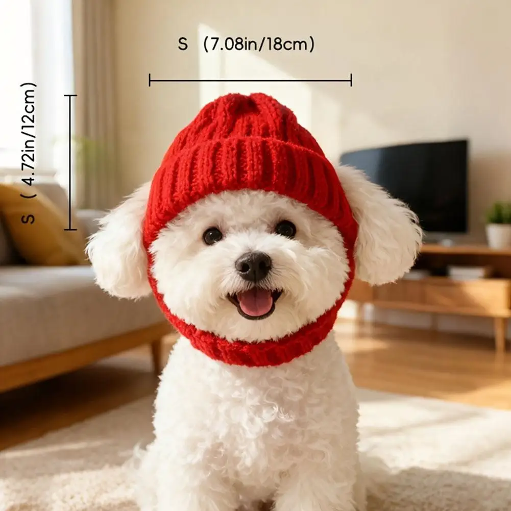빨간색 귀여운 강아지 모자 따뜻하고 방풍 기능이 있는 니트 애완동물 모자 섬세한 헴 장식 탄력성 니트 모자 강아지 액세서리
