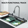 Shinesia Stainless Steel Kitchen Waterfall Sink Large Single Sink Dish Basin Sink With Cold and Hot Controlled Faucet 4