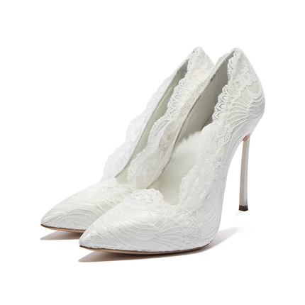 Scarpin Hoge Hakken 11 43 12Cm 5 Inch Italiaanse 10 42 Kant Pompen White  Satin Wedding Schoenen Extreme Rood dames Puntschoen Big Size - AliExpress  Schoenen