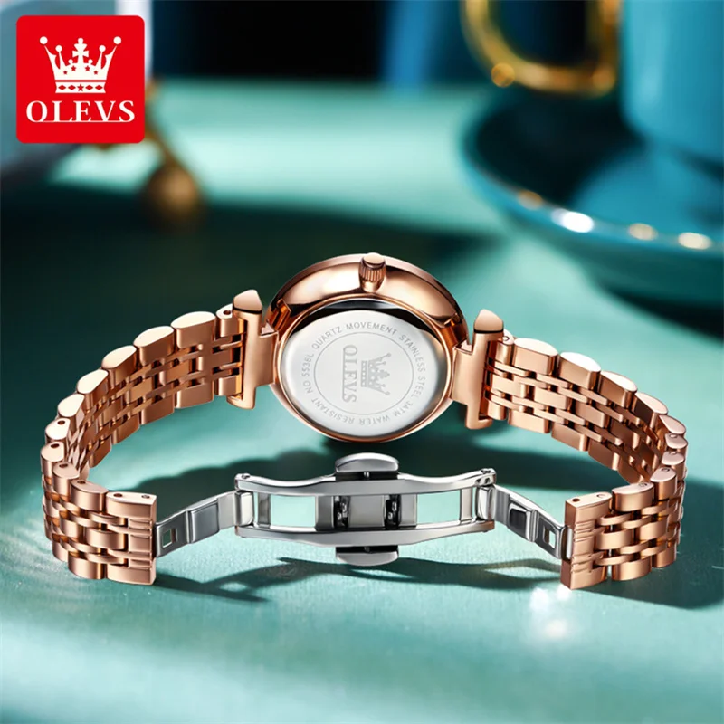 OLEVS Classic Luxury Women Watch Stainless Steel Green Dial Delicate Waterproof Quartz Casual Dress Ladies Watch Reloj Mujer