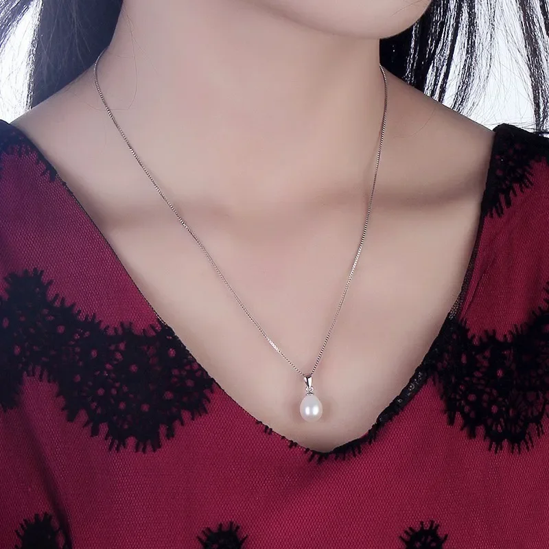 Pendant Necklace Silver Pendant for women 8-9mm Water Drop Natural Freshwater Pearl 925 Sterling Silver
