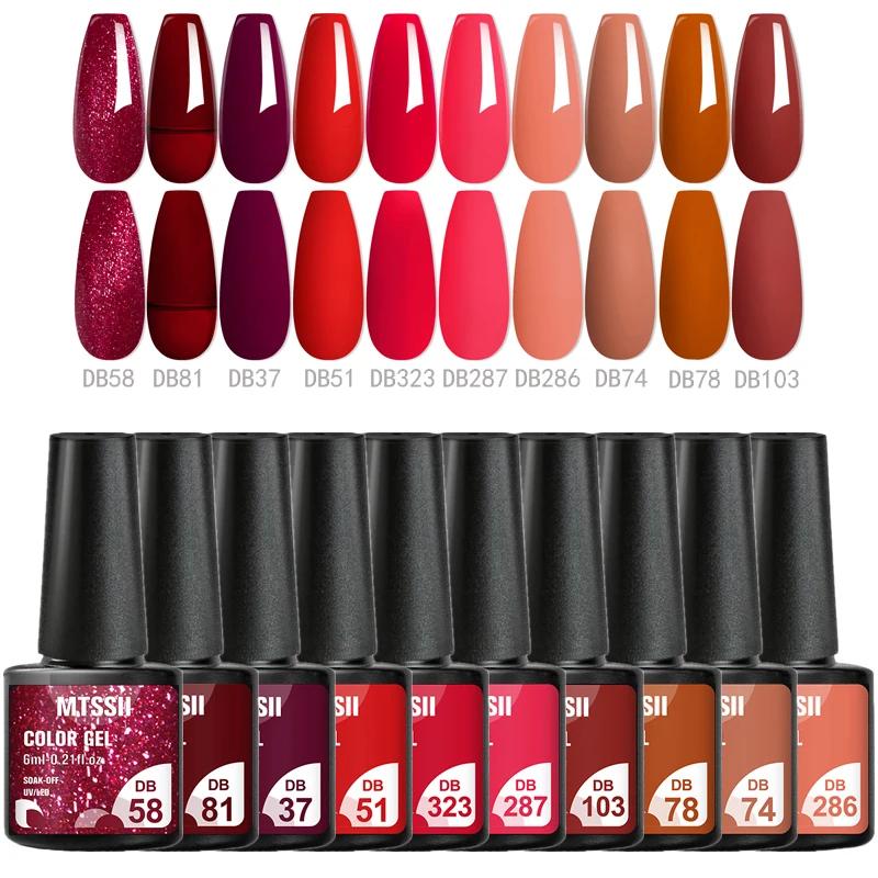 10PCS/SET Nail Polish Gel Set Autumn Brown Color Glitter Semi Permanent Soak Off UV Nail Art Manicure Varnish Supplies Kit 3