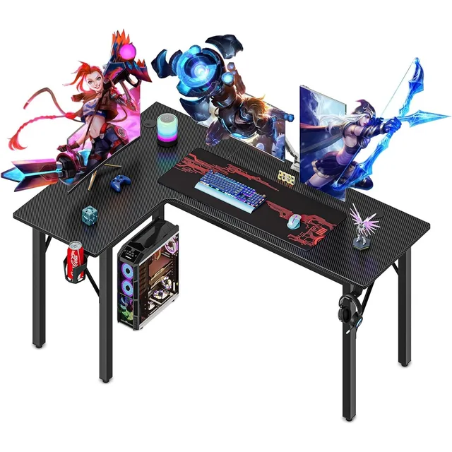 L shaped 145cm Corner Gaming Desk, with Cup Holder,Mouse Pad, Gamepad & Headphone Holder Computer Table Workstation