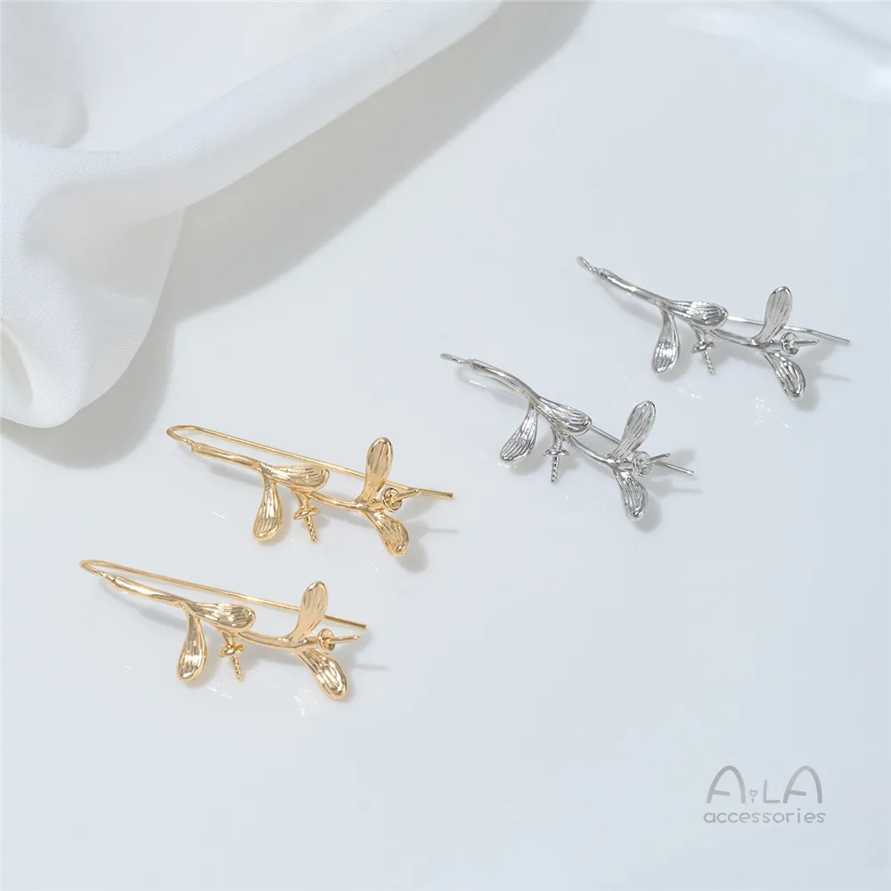 R627 14K  골드 바로크 꽃잎 중공 귀고리, 진주 붙여 넣은, 손으로 만든 Diy 귀걸이, 귀고리 액세서리 재료