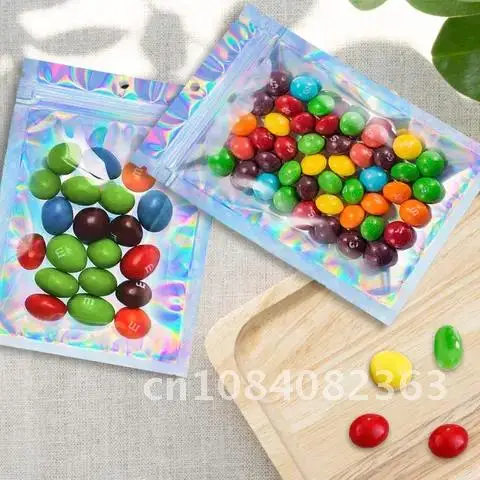 

20pcs Holographic Color Gift Packaging Zip Lock Smell Proof Bags Lingerie Glove Cosmetics Pouch Aluminum Foil Food Storage Bags