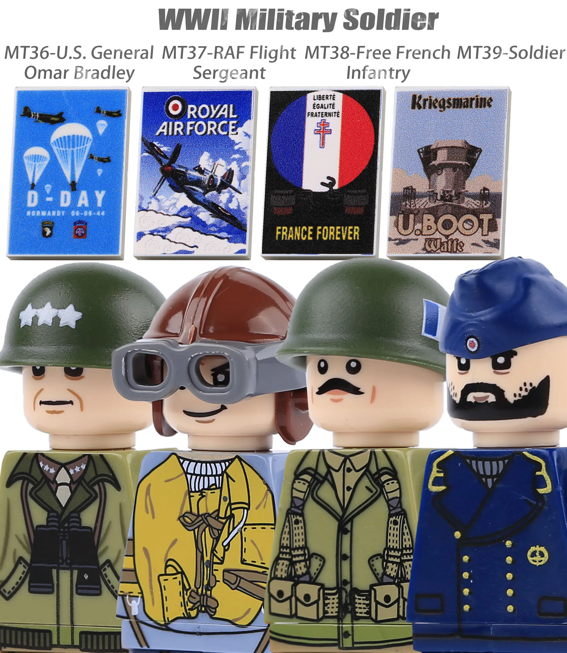 WW2 Military Camouflage Soldiers Building Set with Weapons and Helmets