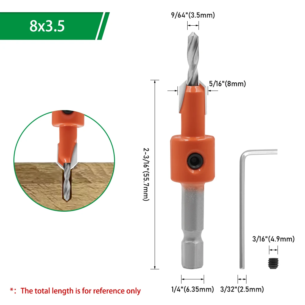 LAVIE 1 Stück 8 mm und 10 mm Senkbohrer mit Sechskantschaft, Fasenwerkzeug für die Holzbearbeitung, 1/4 Zoll Sechskantantrieb für Holz, MDF, Weichholz, CH339D – Detail 11