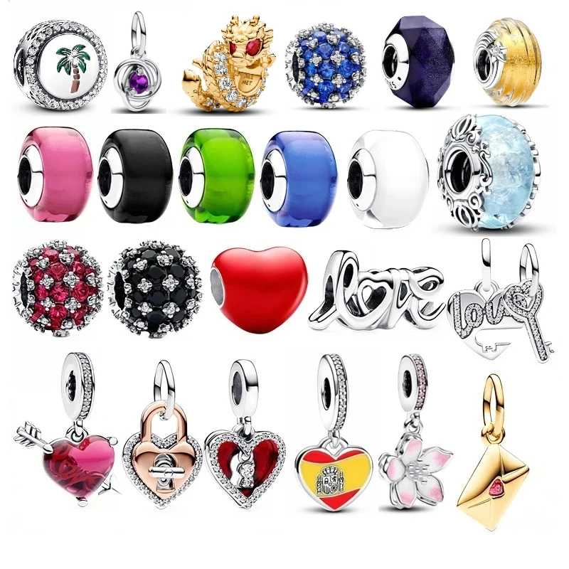 

2024 Valentine's Day 925 Silver Mini Murano Glass Beads Colour-changing Hidden Heart Charm Keyhole Dangle DIY Fit Bracelet