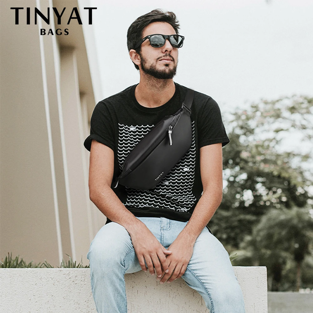 Men's Chest Bag Anti-thef Multifunction PU Waist Bag for Sports Male Waterproof Outside Fanny pack Shoulder TINYAT Waist Pack Sling Chest Bag