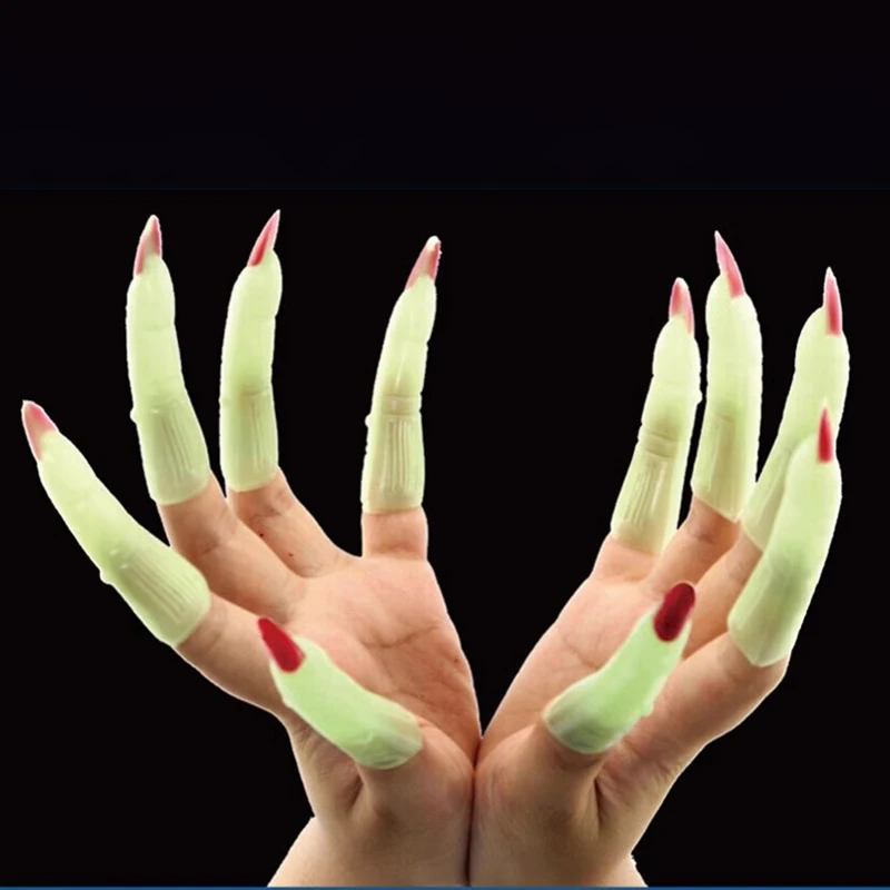 

10Pcs Glow-in-the-dark Nail Sets Fake Zombie Witch Nails Halloween Decoration Vampire Costume Makeup Stage Horror Props
