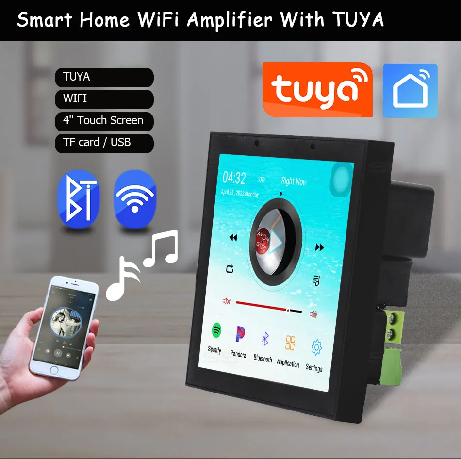 TUYA Amplificadores Audio Smart Home Theater WiFi Bluetooth Android 8 System Mini Wall Power Amplifier Touch Screen Music Player