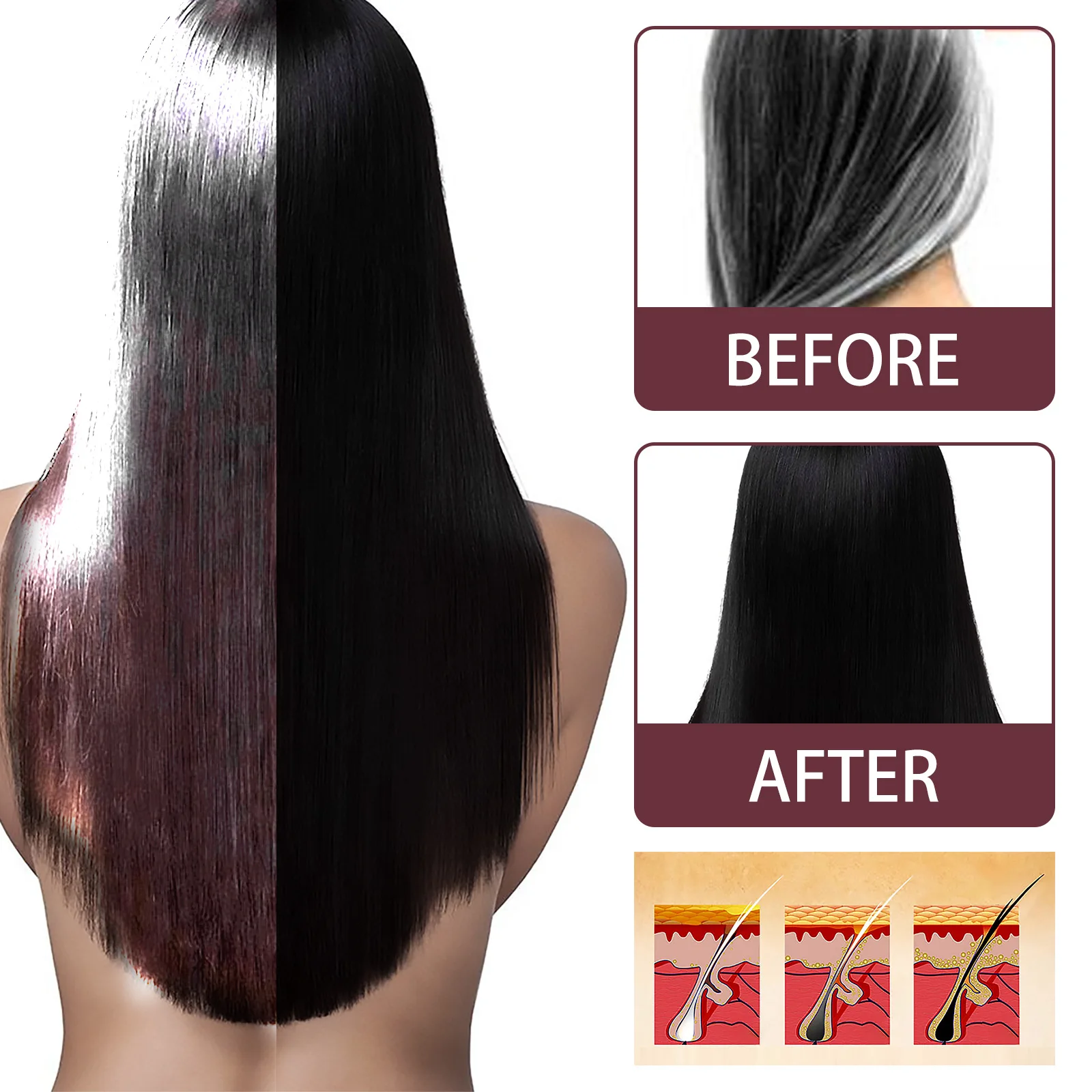 100ml Hair Darkening Spray Anti White Hair Herbal Care Serum Blacken Reduce Gray Scalp Nourish Glitter Spray