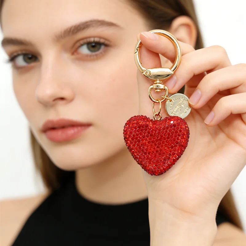 Glamorous Pink Heart Crystal Rhinestone Keychain Charm
