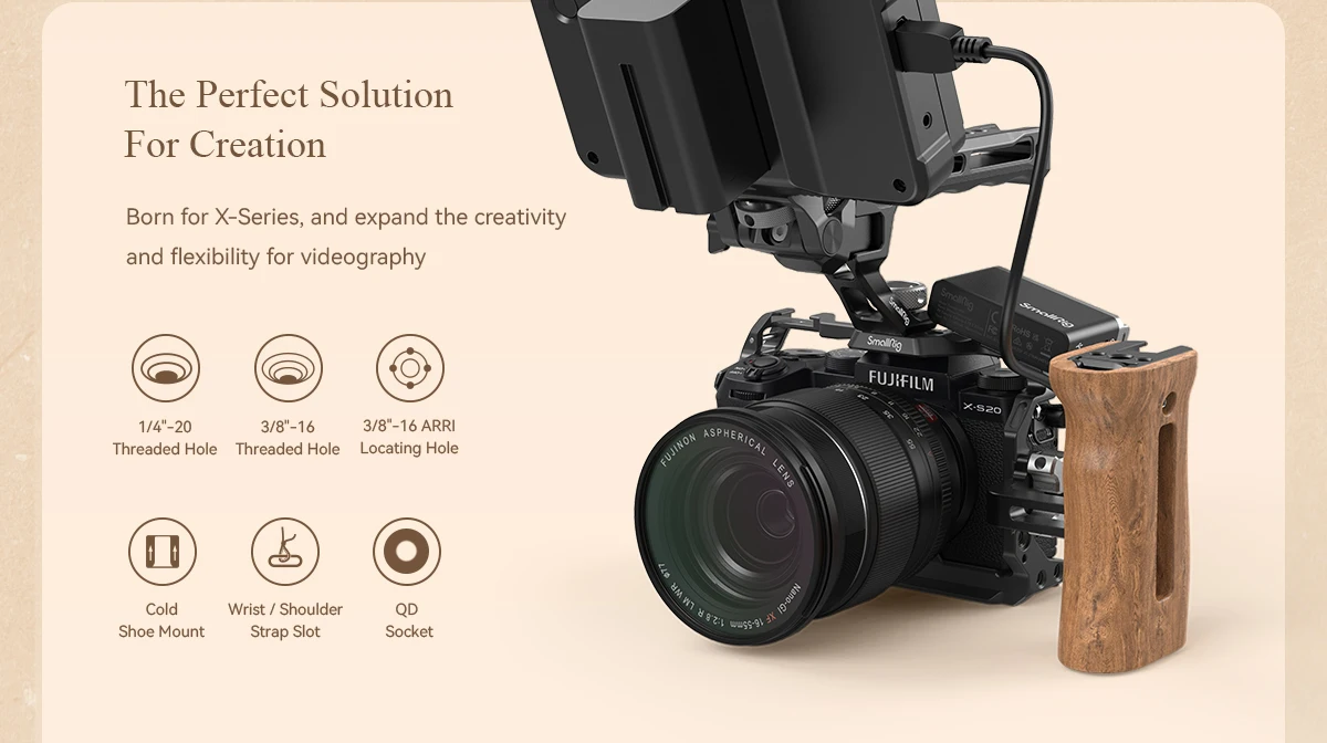 SmallRig Camera Cage for FUJIFILM X-S20 with Arca Swiss Quick-release Plate for