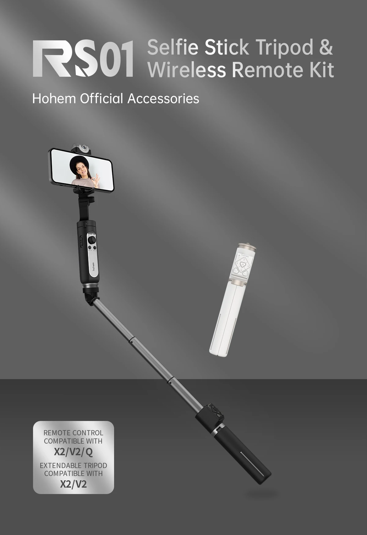 Description Picture 2 of itemHohem  3-in-1 Kit Phone Selfie Stick Extendable Retractable Stable Compact Design Tripod Remote Control for iSteady V2/X2