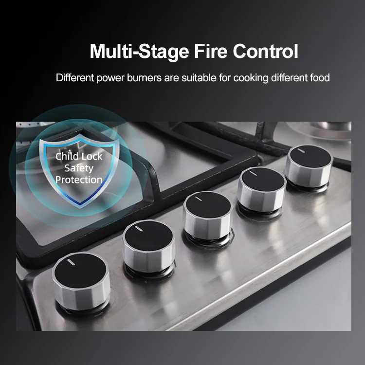 Kitchen Appliances 5 Burner Electronic Ignition Gas Hob Gas Cooker Cooktop Household Stainless Steel Stove