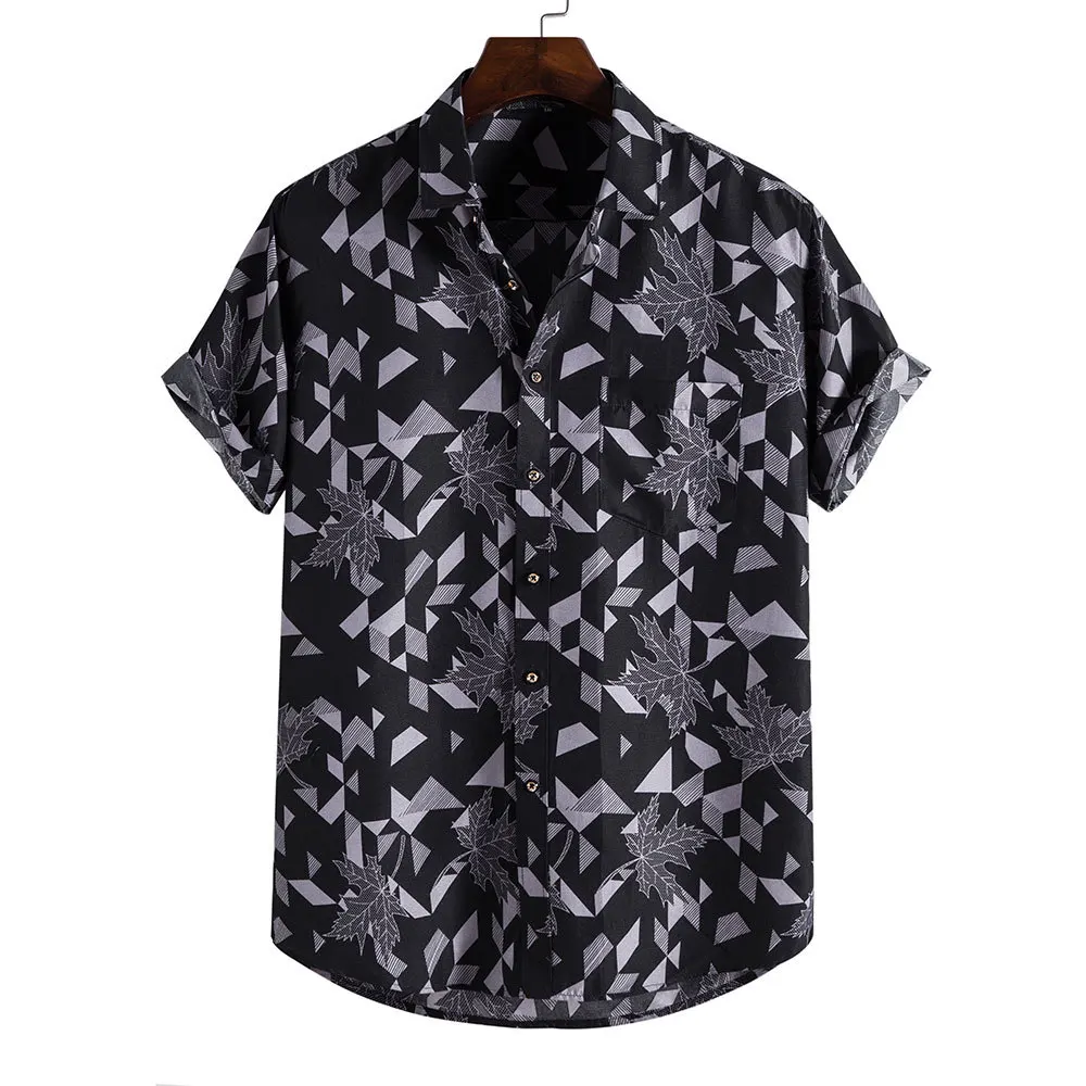 Tanio Vintage czarny liść drukuj koszula hawajska mężczyźni 2022 lato sklep