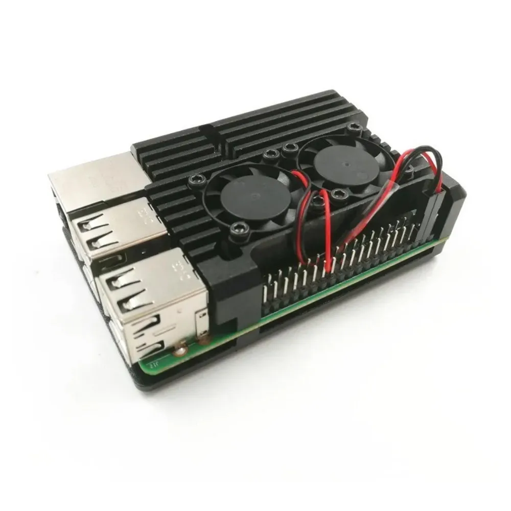 Aluminum Cooling Case with Dual Fans for Raspberry Pi - Black Enclosure